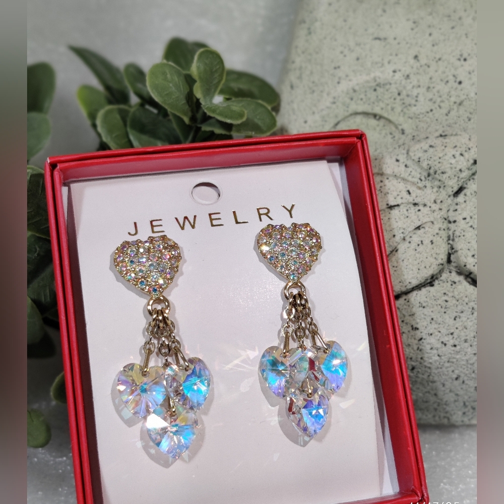 Rare Signed Y2K Kirk's Folly AB crystal earrings in gold setting, NWOT - Picture 6 of 8